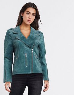 sandy leather jacket in green