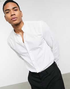 jacquard slim fit shirt in white print with grandad collar