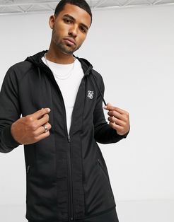 creased zip through hoodie in black