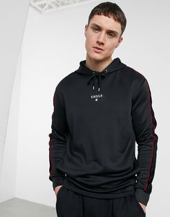 drawstring hoodie in black with red piping