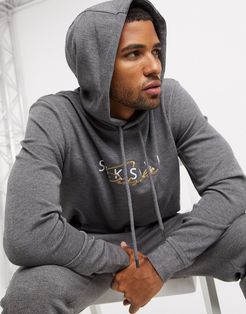 hoodie with signature logo in gray-Grey