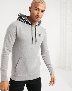 muscle fit hoodie in gray with logo detail hood-Grey