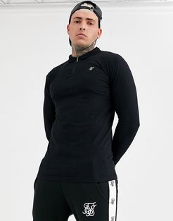 muscle fit long sleeve t-shirt with zip detail in black