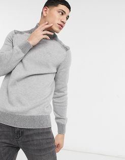 rib turtle neck sweater in light gray-Grey