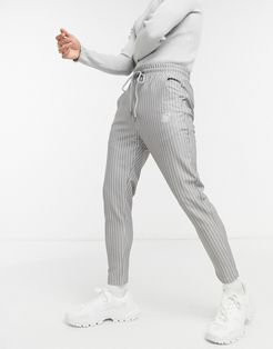 slim cropped pants in gray pinstripe-Grey