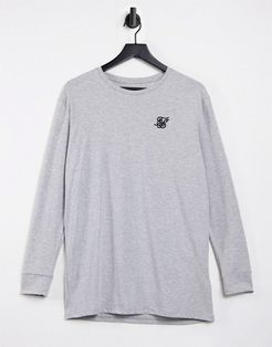 straight hem long sleeve gym t-shirt in gray heather-Grey