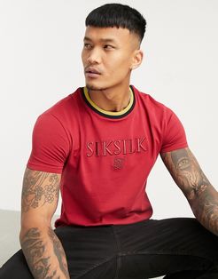 straight hem muscle fit gym t-shirt with contrast neck in red