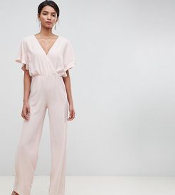 wrap cape sleeve jumpsuit in nude-Pink