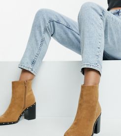 extra wide fit block heel ankle boots in tan-Brown