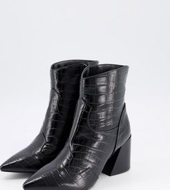 extra wide fit heeled boot in black croc