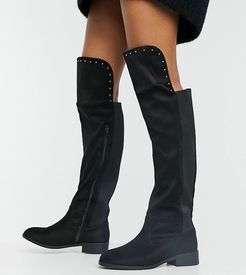 extra wide fit knee high flat boot in black