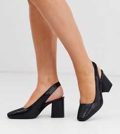 sling back square toe block heel in black-Multi