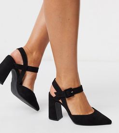 Simply Be flared heel pumps in wide fit in black-Blue