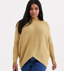high neck ribbed sweater in camel-Beige