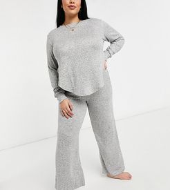 long sleeve T-shirt and flared pants pajama set in gray-Grey