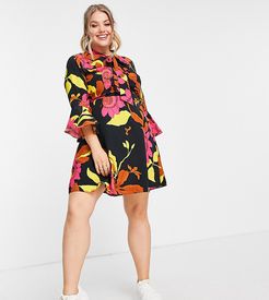 pussybow dress in floral-Multi