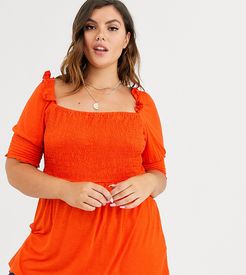 square neck shirred top in orange