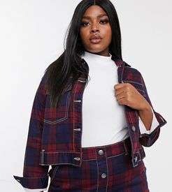 two-piece denim jacket in check print-Multi