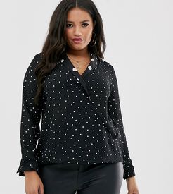 v neck blouse in black polka dot-Multi