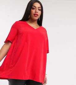 v neck blouse with pleats in red