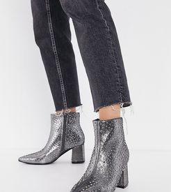heeled boots with stud detail in metallic gray-Silver
