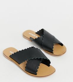 leather sliders with scallop trim in black