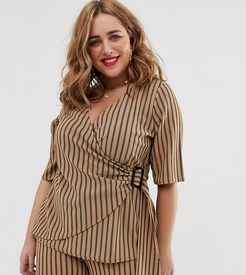 wrap top two-piece with buckle detail in camel stripe-Multi
