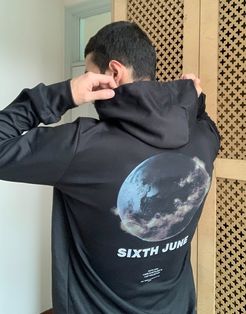 earth back print hoodie in black