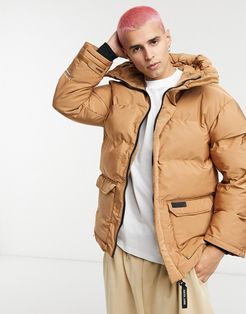 oversized puffer jacket with pocket detail in camel-Brown