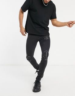 skinny jeans with biker panel knee inserts in black