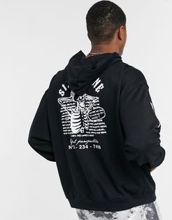 skull print hoodie in black