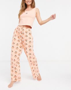 pajama tank top and bottoms set in peach print-Pink