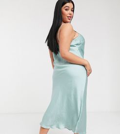 maxi slip dress in satin-Green