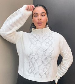 relaxed cable knit sweater with beading-White