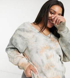 relaxed v-neck knitted sweater in tie-dye-Multi