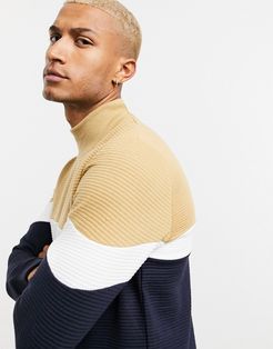 mix and match high funnel neck ribbed sweatshirt in navy