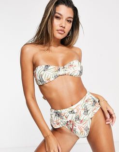 Bandeau band detail top and ruffle bottom in cream safari print-Multi