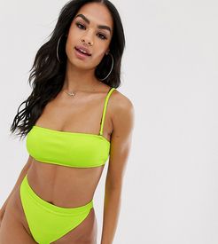 Exclusive mix and match ribbed high leg bikini bottom in neon yellow