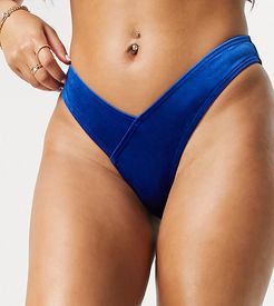 mix and match high leg bikini bottom in cobalt blue velvet-Blues