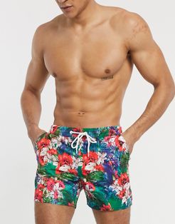 swim shorts in tropical floral-Blues