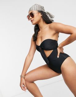 tie front cut out swimsuit in black