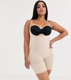 Plus Size Oncore open bust mid thigh super firm shaping body in beige-Neutral