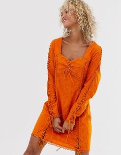 Amber ruched long sleeved dress-Orange