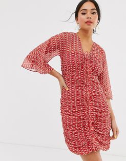 sunny afternoon ruched mini dress-Red