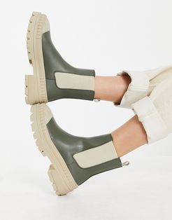 ankle wellie boot with contrast sole in khaki-Green