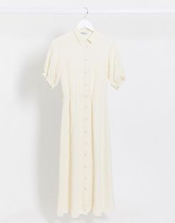 button front midi dress with puff sleeves in white