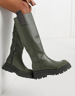 chunky sole high leg boots in khaki-Green