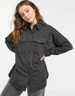 knit overshirt in dark gray-Grey