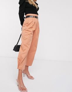 paperbag pants with belt in peach-Orange