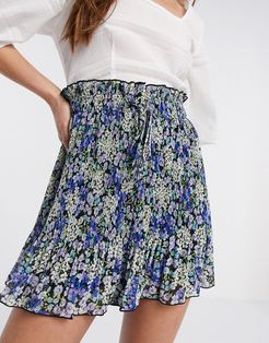 pleated short in blue floral print-Multi
